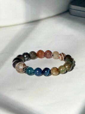 Unisex Mixed Stone Bracelet Double Focal Design 10mm Natural Crystal